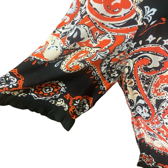 Ann Taylor LOFT Blouse Gauzy Black Peach Paisley 3/4 Sleeve Boxy Oversized Comfy - Picture 10 of 16